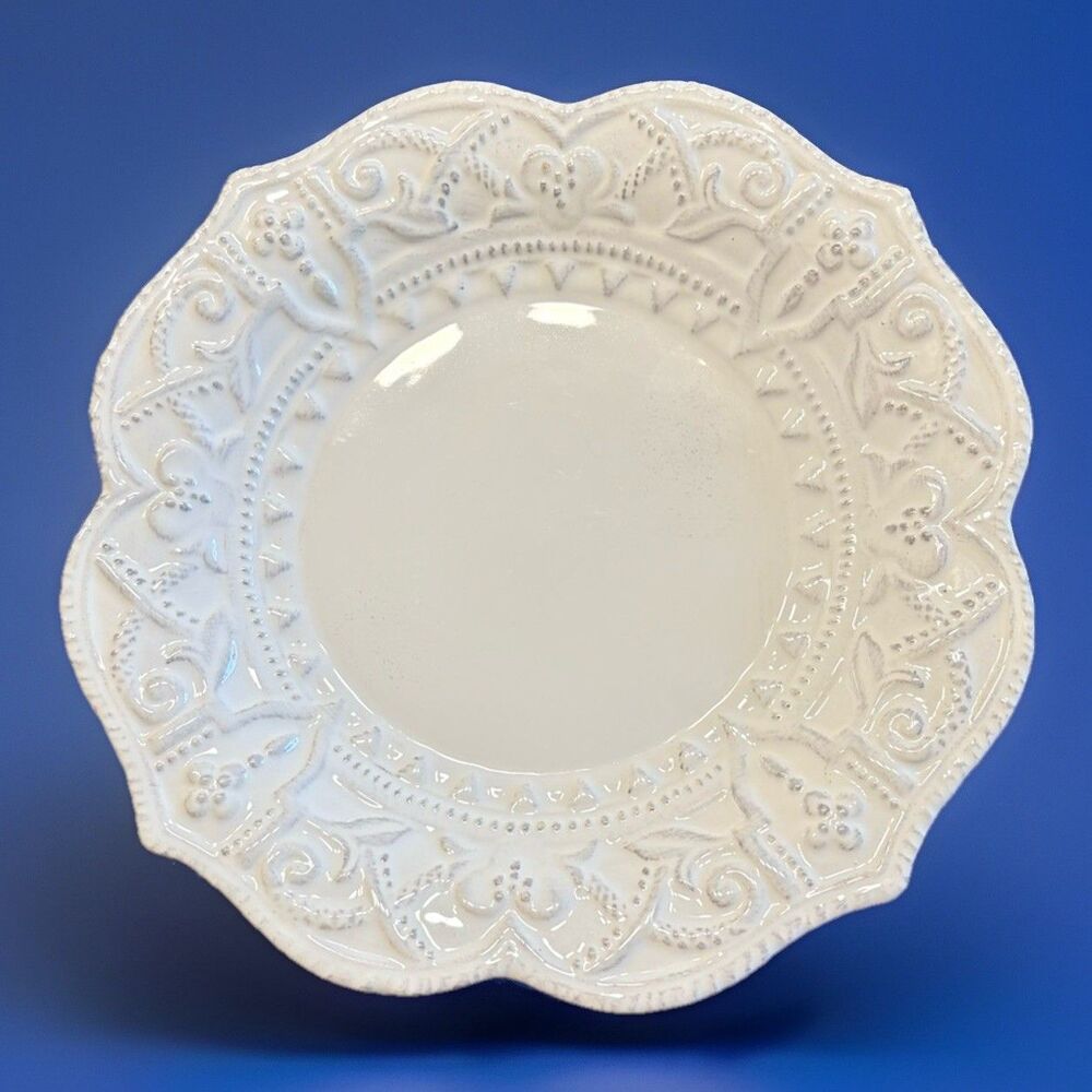 Maison Versailles Blanc Amelie Dinner Plates Handcrafted Embossed 2 Available
